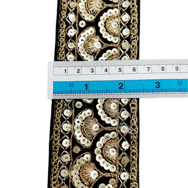Sequinned Floral Embroidered Velvet Trim Indian Sari Border, Sequin Trimming, Sequins Lace